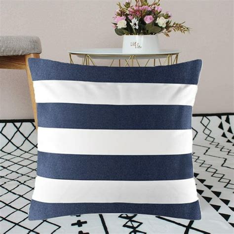 white and navy blue pillows|blue and white striped pillows.